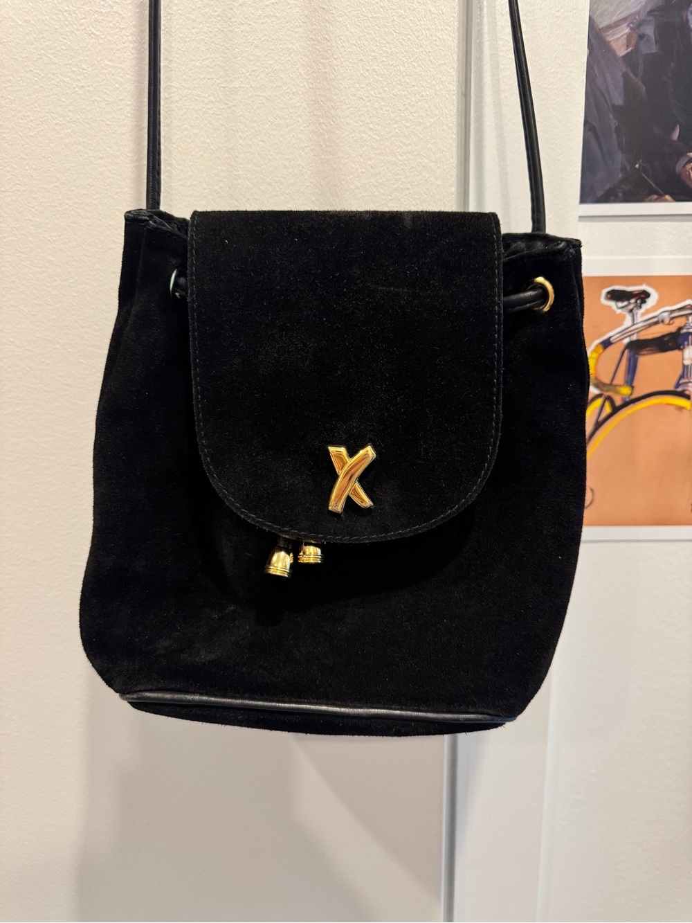 Paloma Picasso Black Suede Crossbody with Gold 'X' Accent